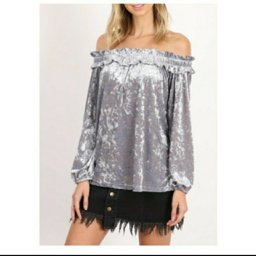 off the shoulder crushed velvet tops ❤ $firm